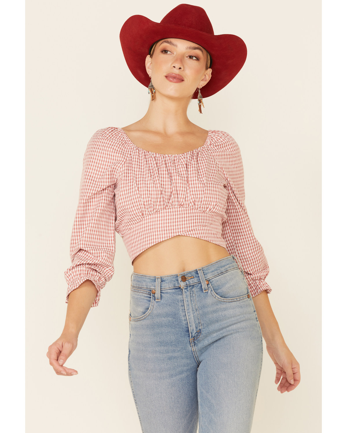 Beyond The Radar Women's Gingham Print Tie Back Crop Top