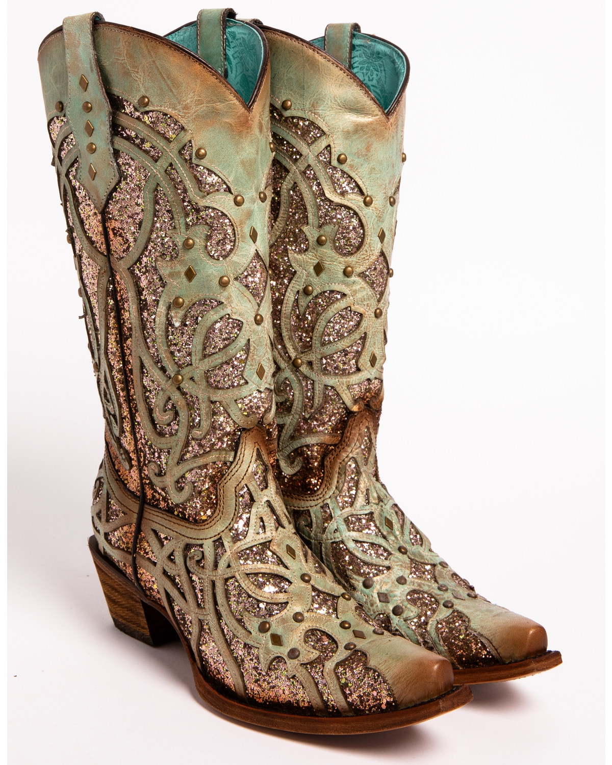 Corral Womens Mint Glitter Inlay Western Boots Snip Toe Boot Barn