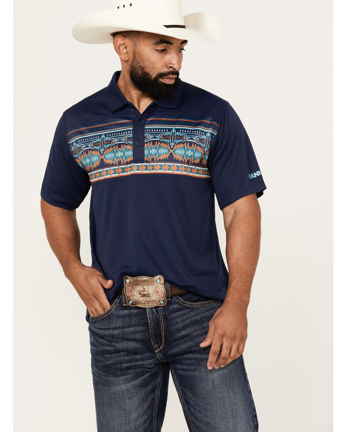 RANK 45® Men's Knao Border Print Short Sleeve Polo Shirt