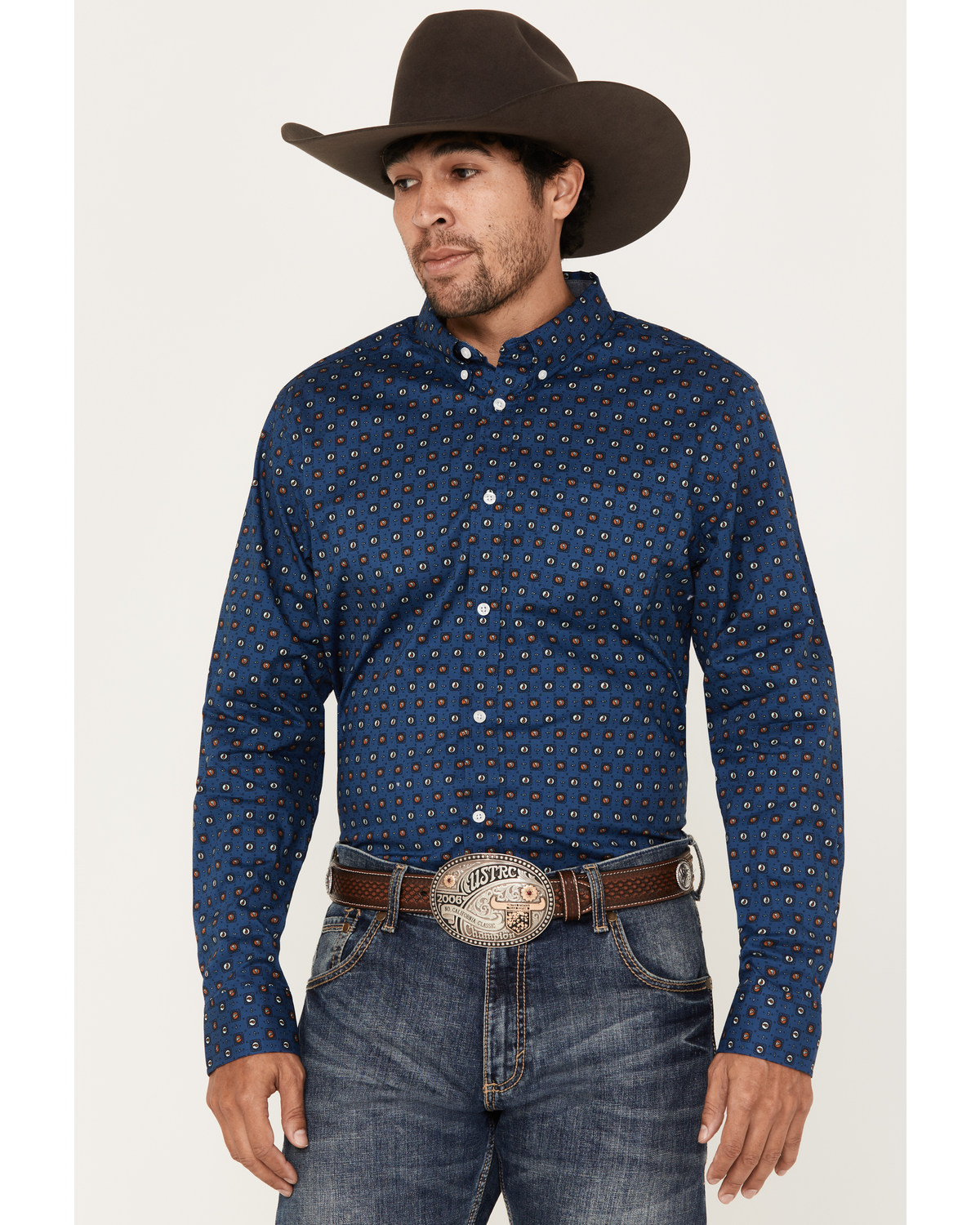 Cody James Men's 2nd Round Geo Print Long Sleeve Button-Down Western Shirt