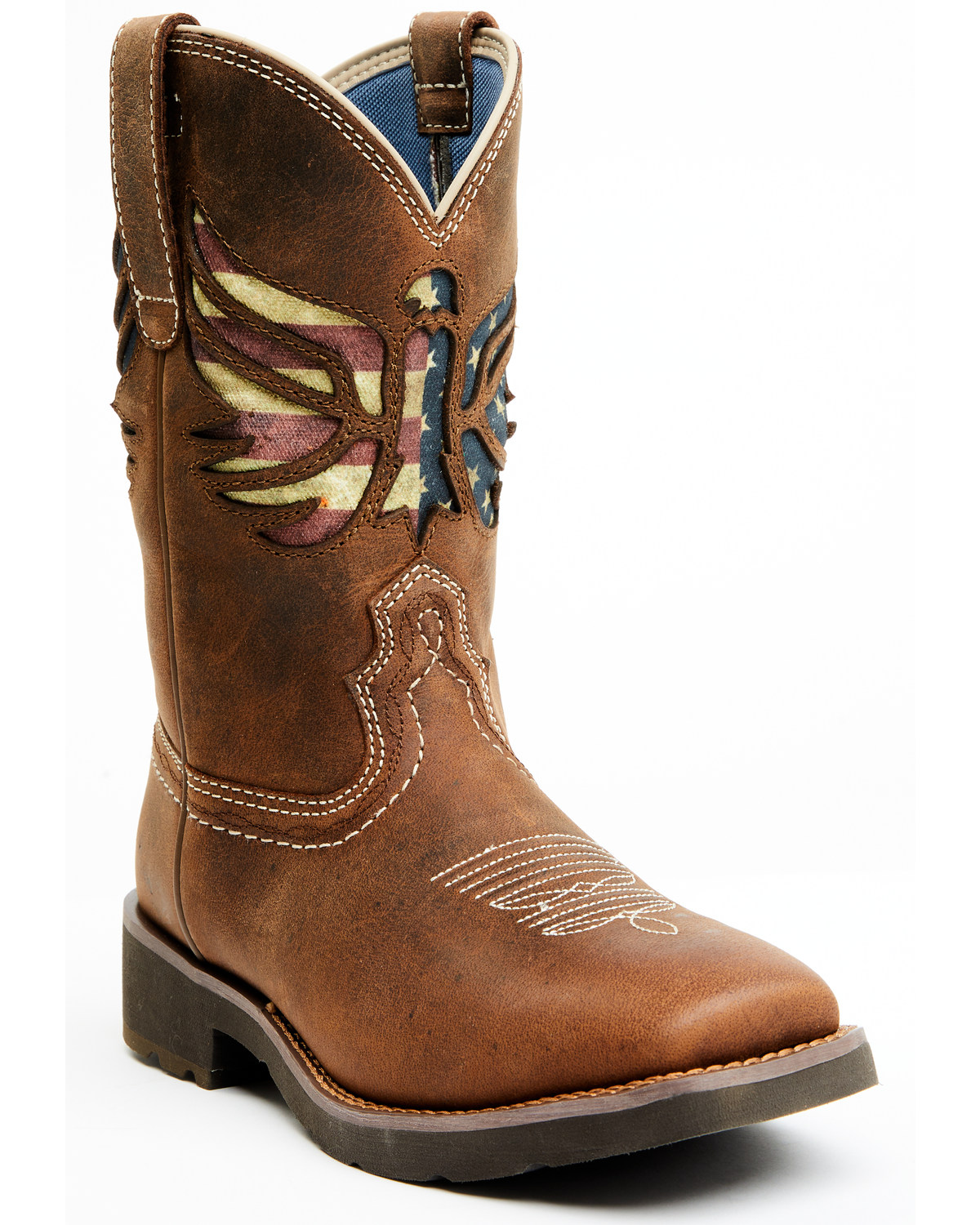 RANK 45® Women's Inspired Stars and Stripes Inlay Shaft Performance Leather Western Boots - Broad Square Toe