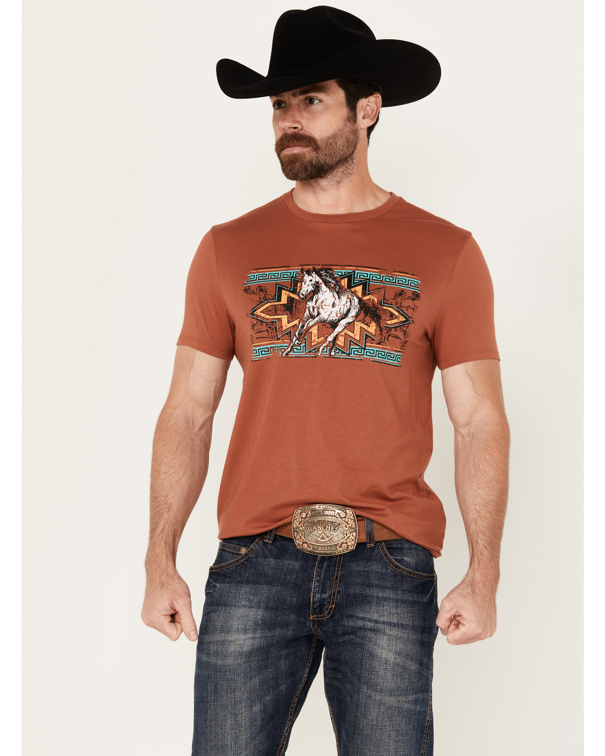 Rock & Roll Denim Men's Southwestern Horse Short Sleeve Graphic T-Shirt