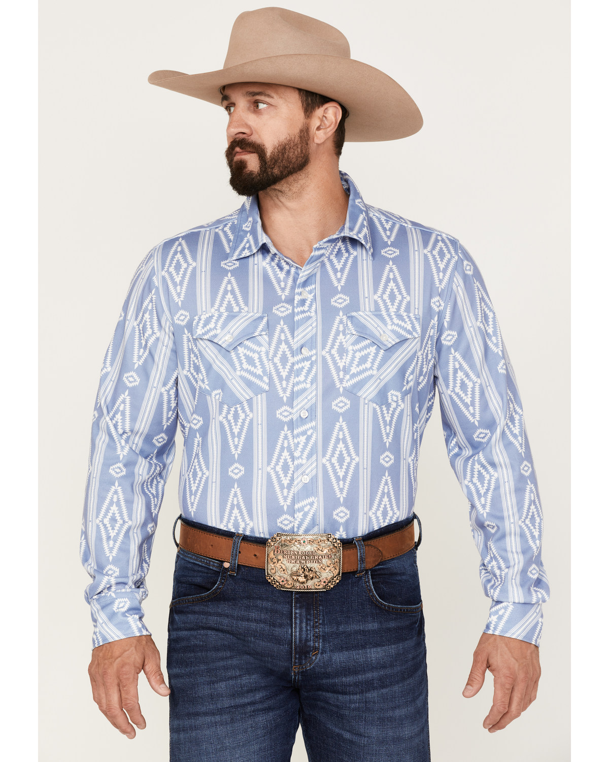 Rock & Roll Denim Men's Southwestern Print Knit Long Sleeve Button Down Shirt