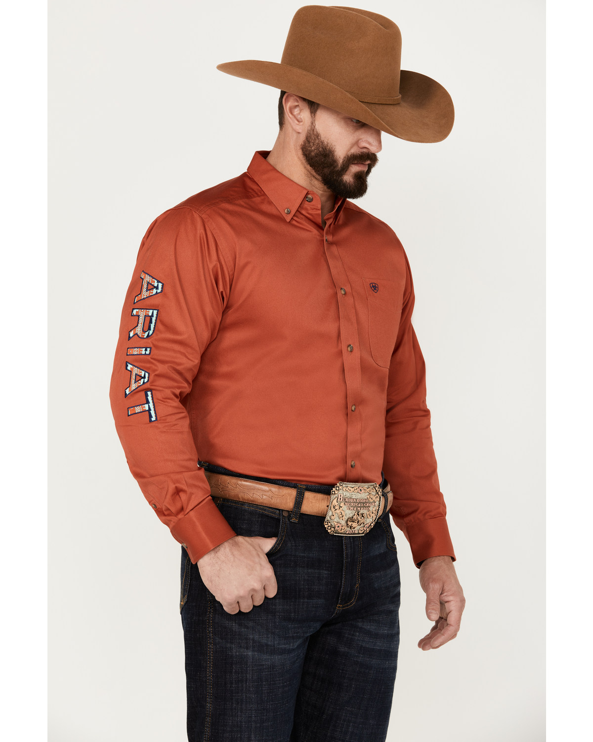 Ariat Men's Team Embroidered Logo Twill Classic Fit Long Sleeve Button Down Western Shirt