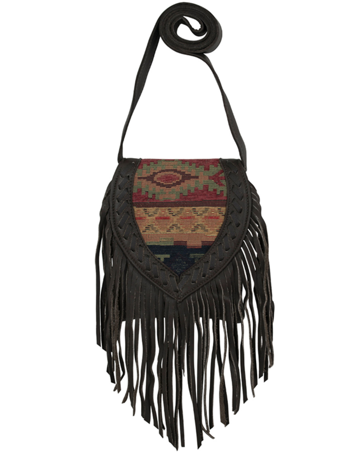 American West Women's Southwestern Tapestry Fringe Saddle Crossbody