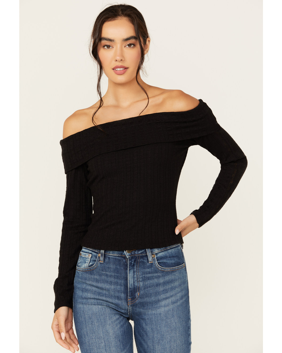 Shyanne Women's Pointelle Ribbed Off The Shoulder Top