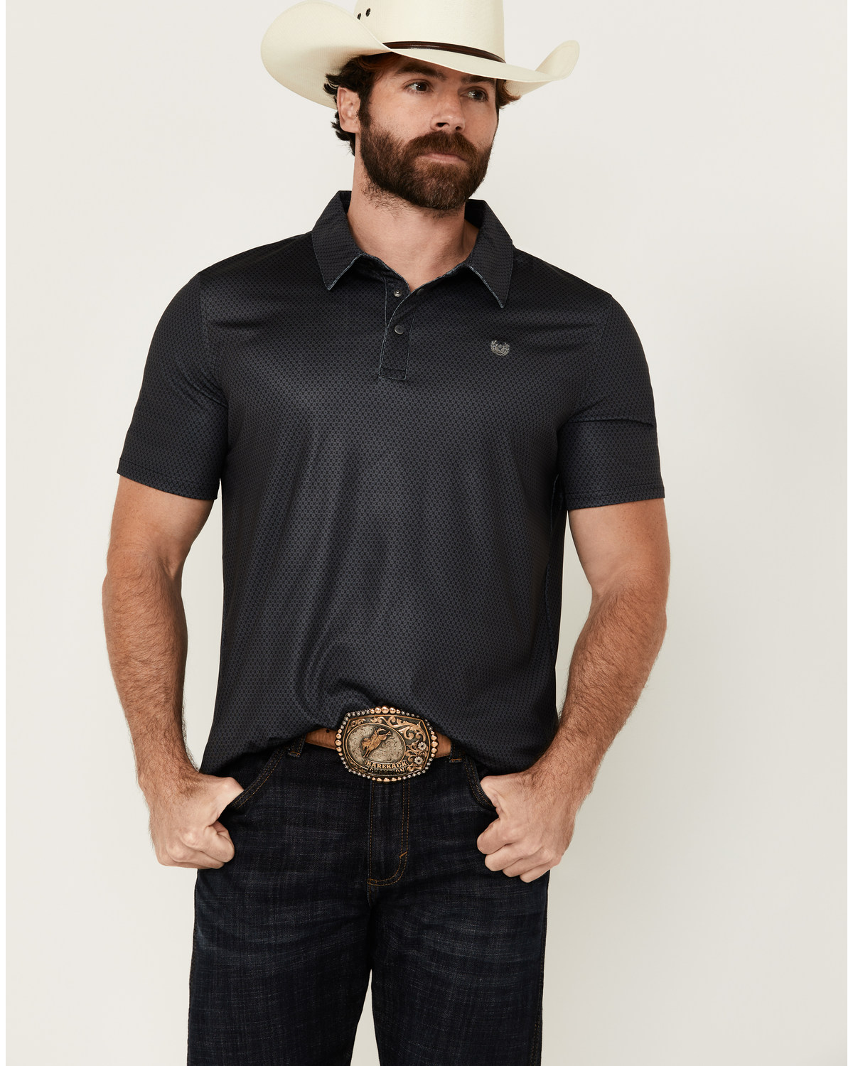 Panhandle Men's Geo Print Short Sleeve Stretch Polo Shirt
