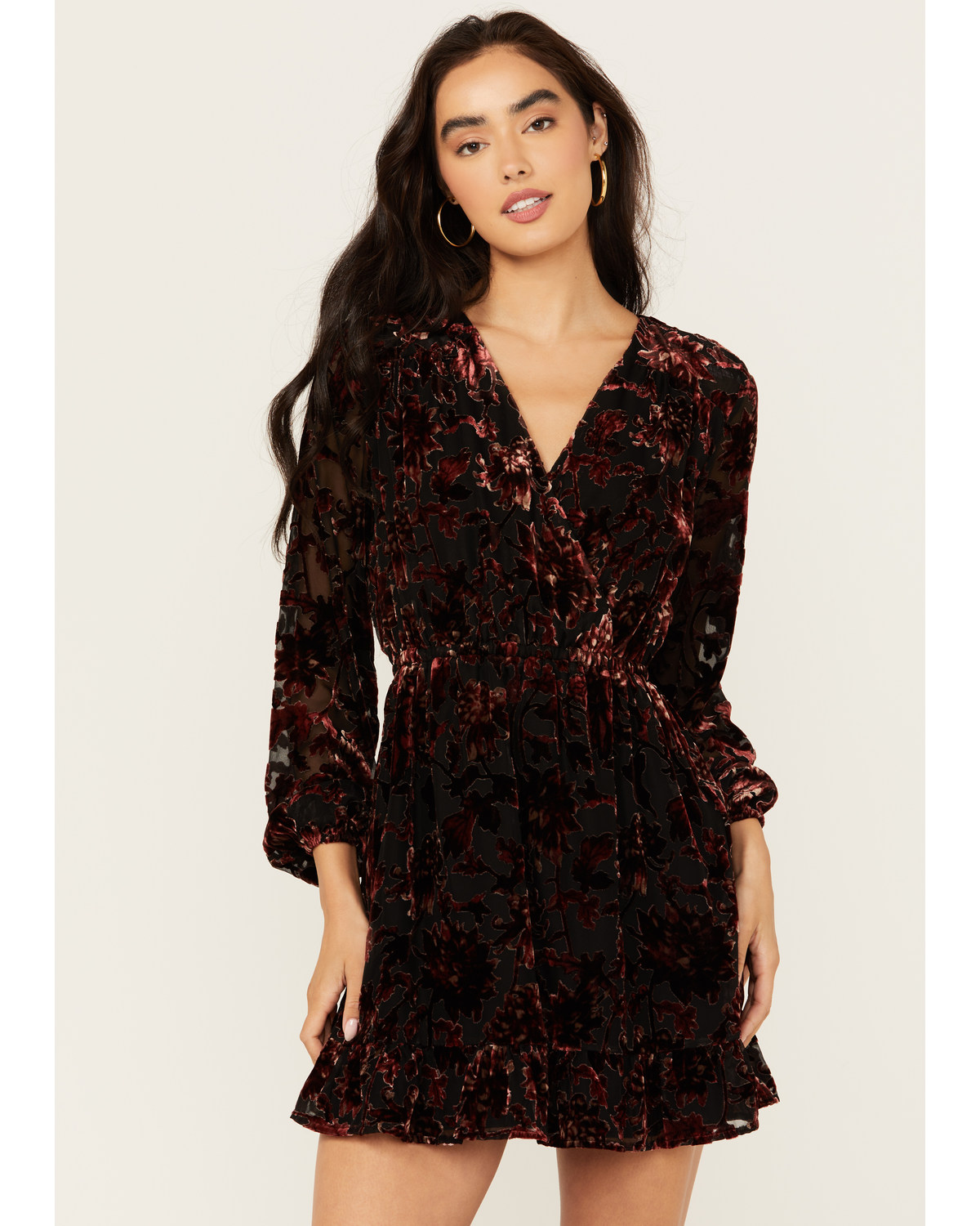 Shyanne Women's Burnout Velvet Peasant Mini Dress