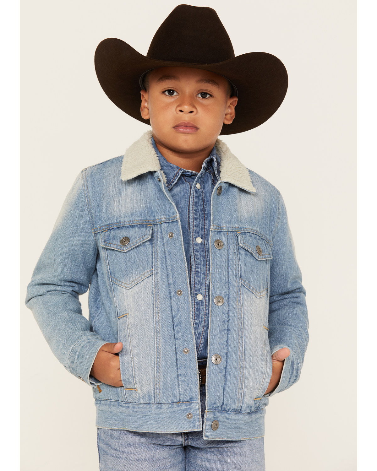 Cody James Boys' Light Wash Sherpa Denim Jacket