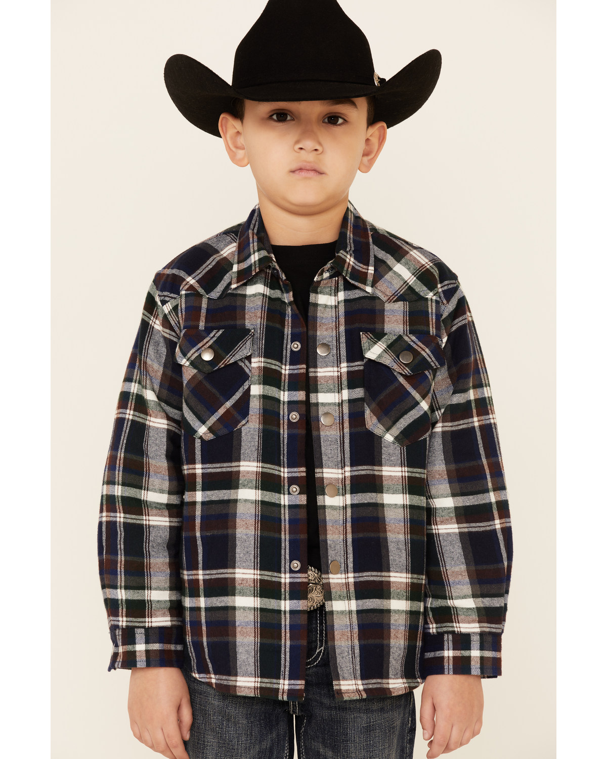 Roper Boys' Plaid Long Sleeve Snap Western Flannel Shirt