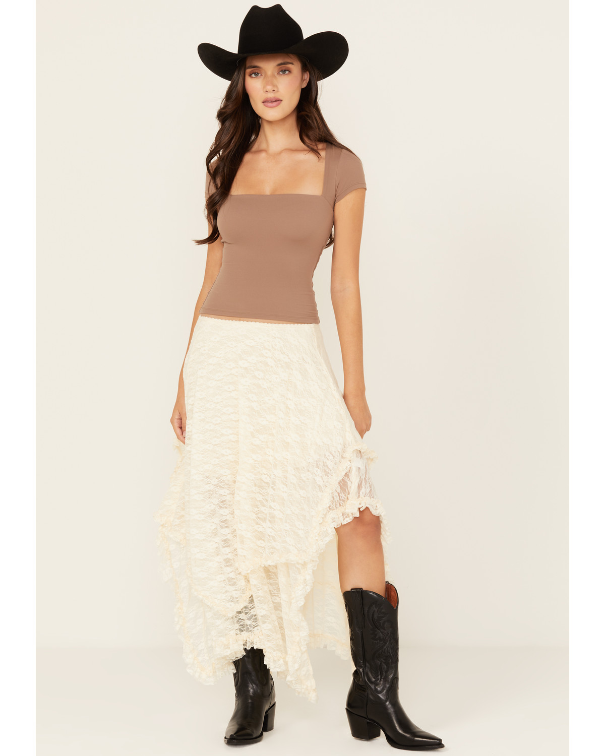Originality Women's Novelty Hem Lace Midi Skirt