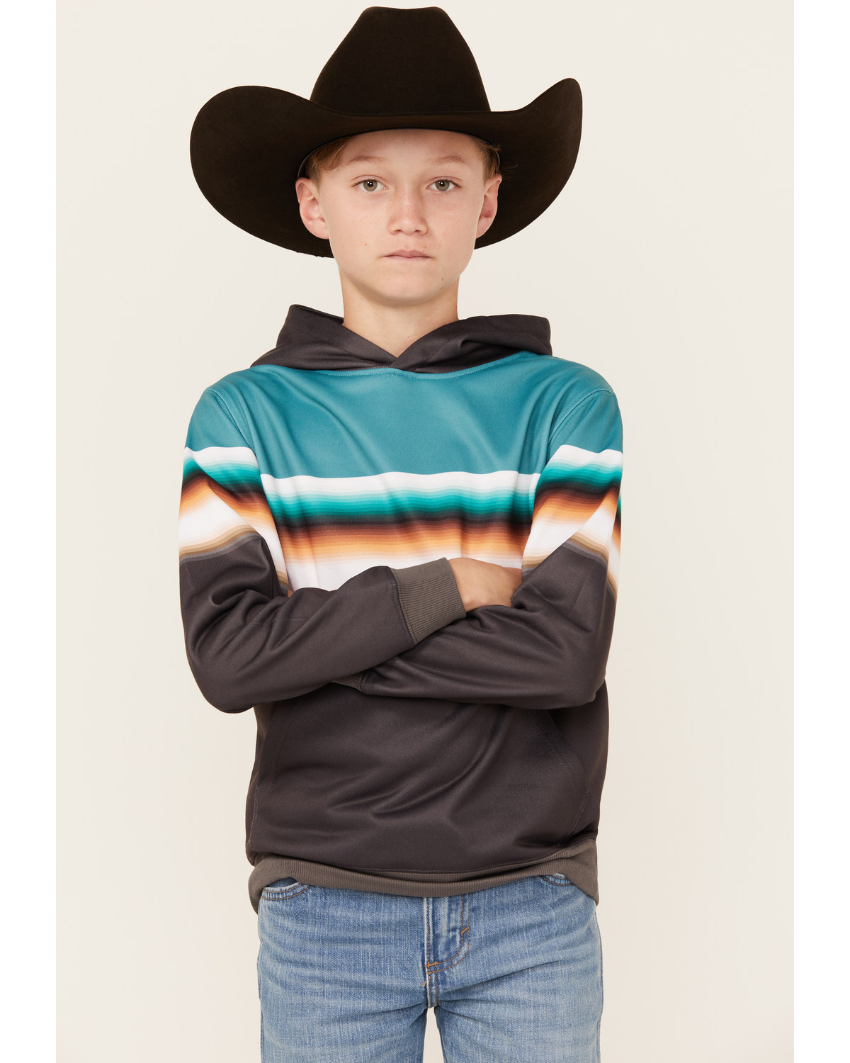 Hooey Boys' Serape Striped Hooded Sweatshirt