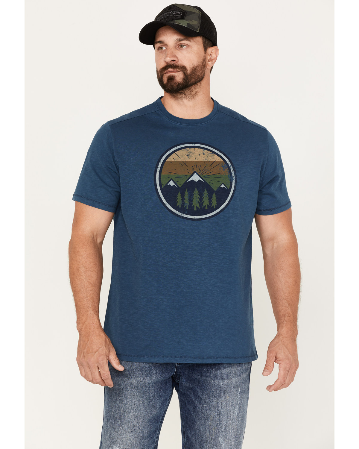 Brothers and Sons Men's Mountain Range Circle Graphic T-Shirt