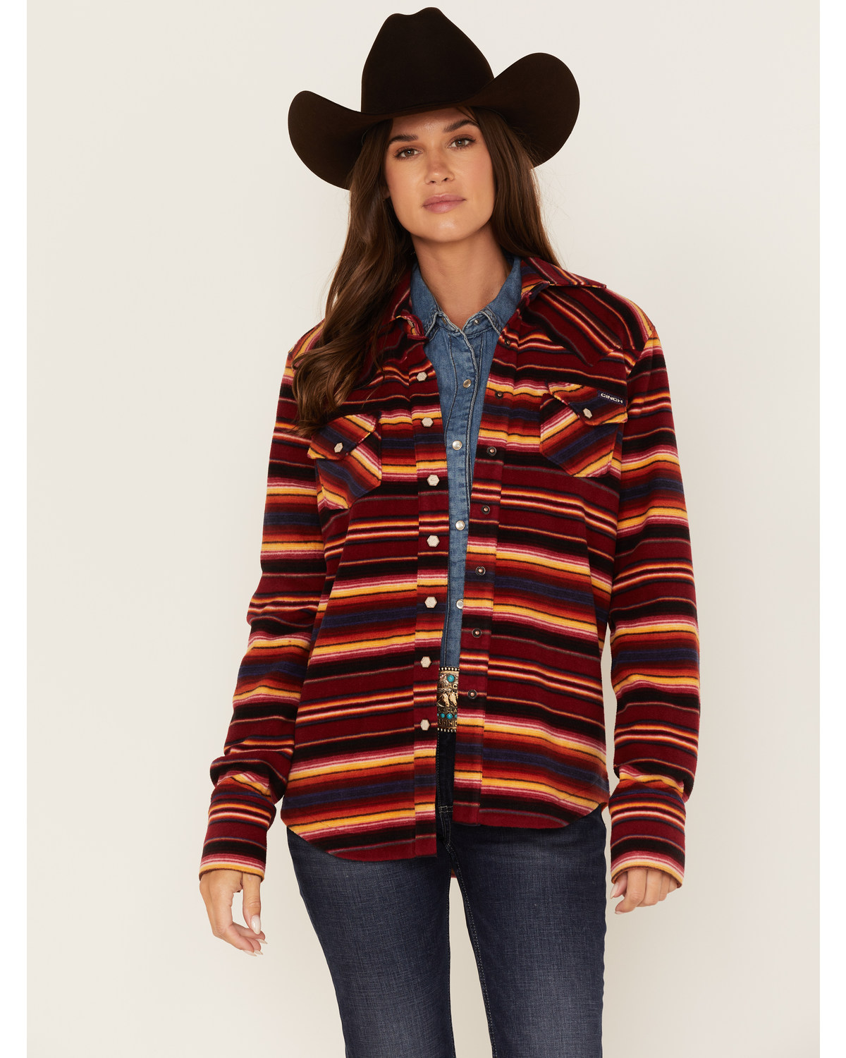 Cinch Women's Serape Stripe Fleece Western Snap Shacket