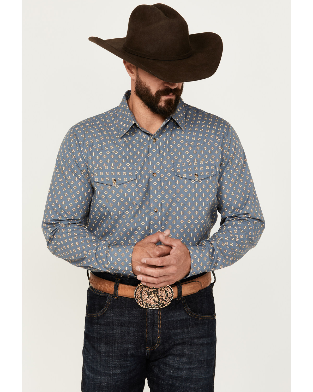 Gibson Trading Co Men's Lounge Geo Print Long Sleeve Snap Western Shirt