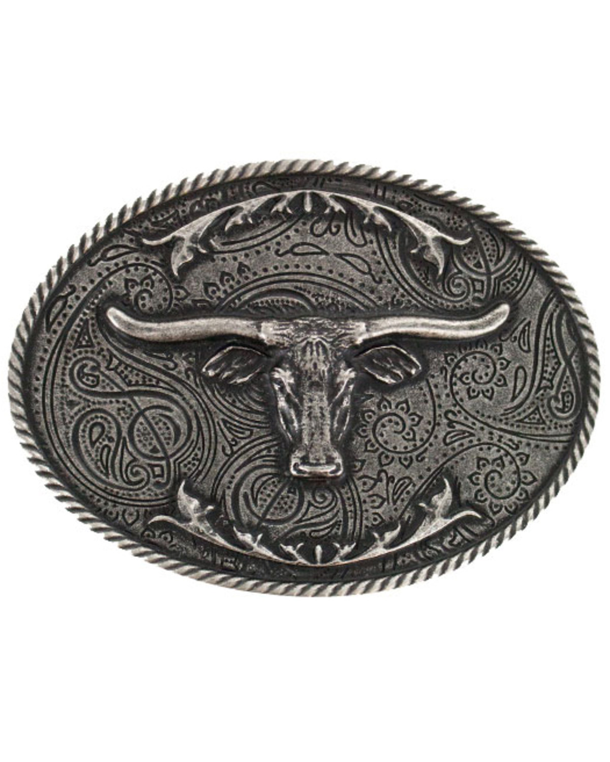 Cody James® Longhorn Antiqued Silver-Tone Oval Belt Buckle