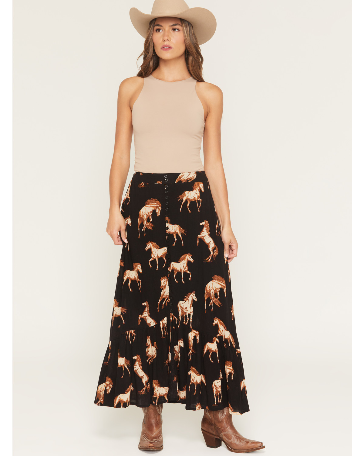 Cotton & Rye Women's Horse Print Button-Front High-Low Skirt