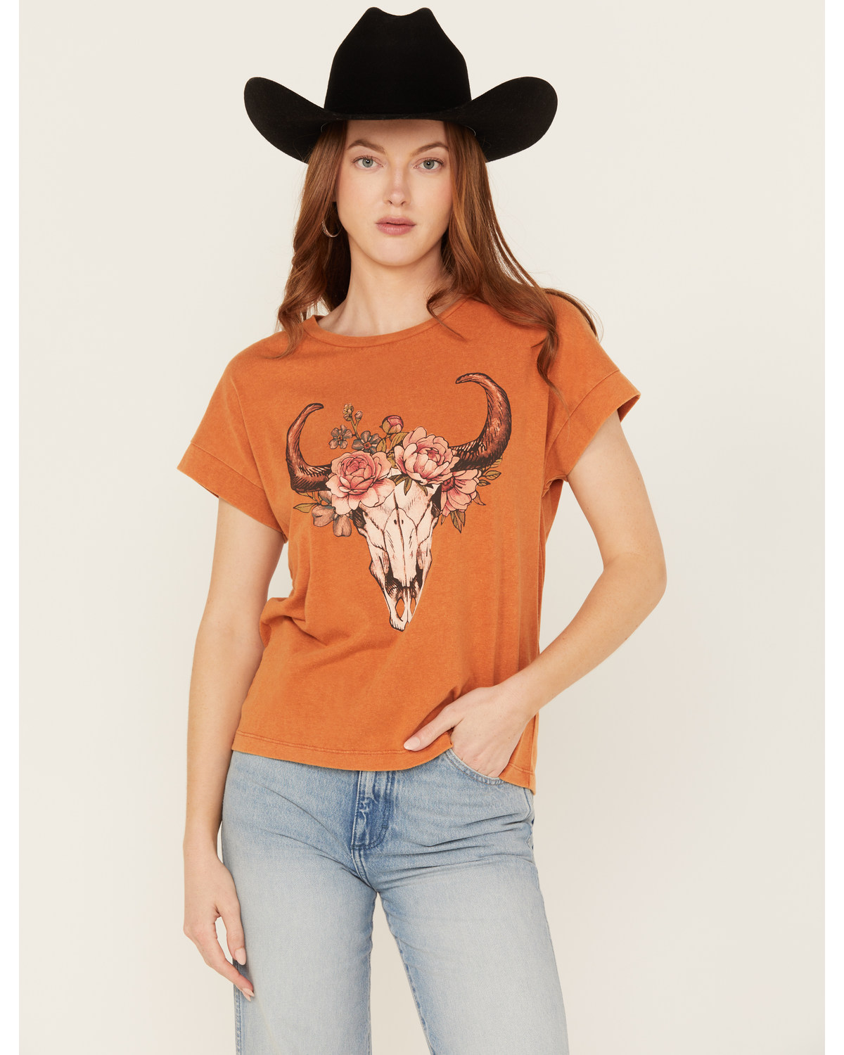 White Crow Women's Floral Steer Head Graphic Tee