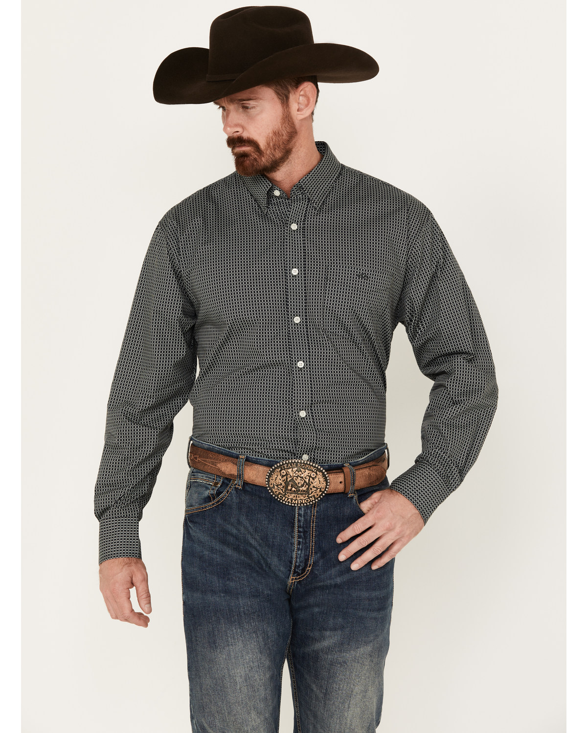 Resistol Men's Troy Geo Print Long Sleeve Button-Down Western Shirt
