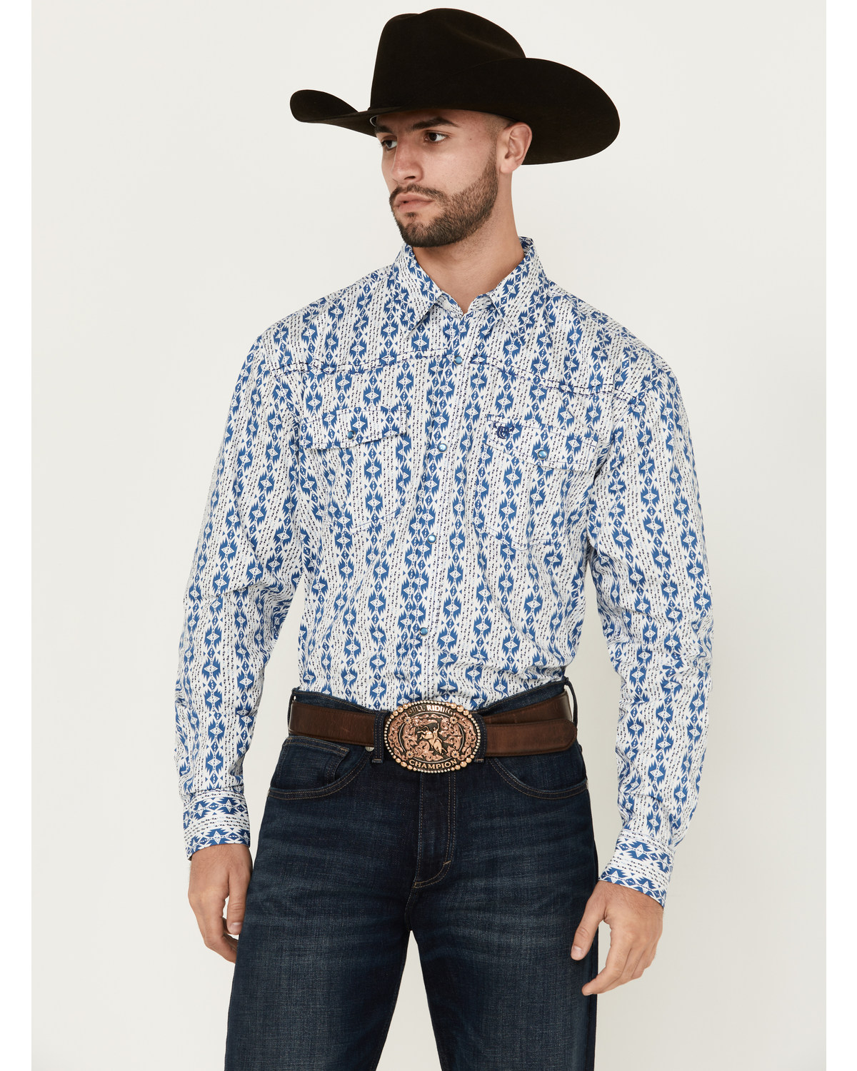 Cowboy Hardware Men's Tonal Southwestern Print Long Sleeve Pearl Snap Western Shirt