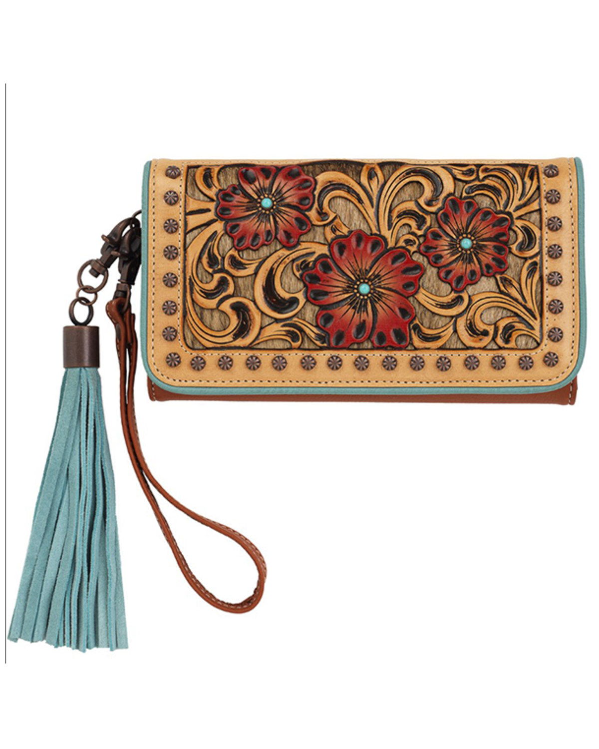 M & F Western Women's Lorelei Floral Tooled Wristlet Clutch Wallet