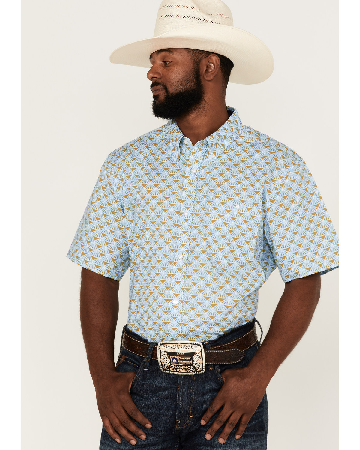 RANK 45® Men's Arena Allover Print Short Sleeve Button-Down Western Shirt