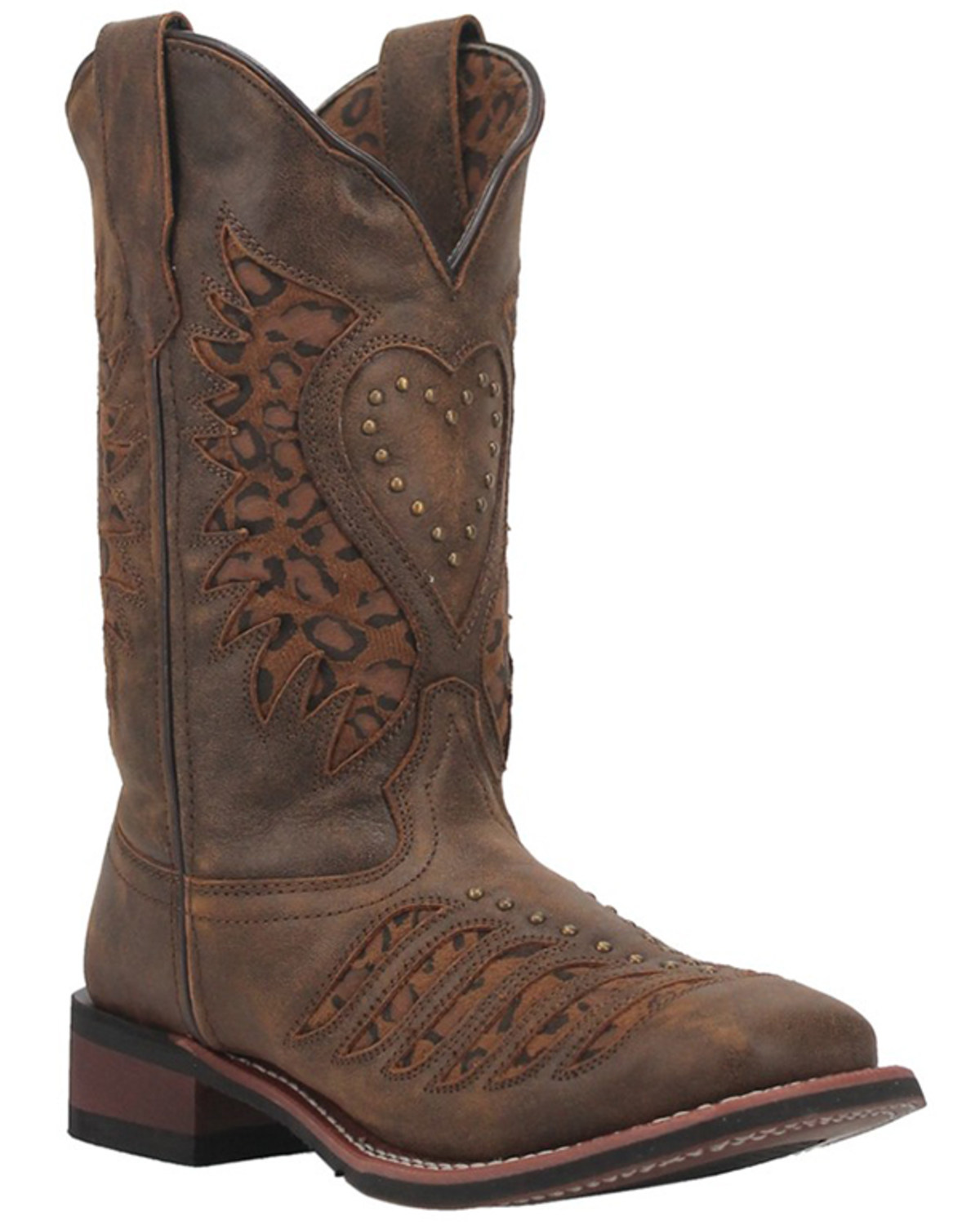 Laredo Women's Stella Leopard Print Inlay Studded Western Performance Boots - Square Toe