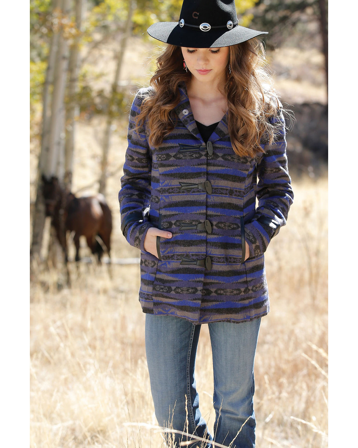 Cruel denim tweed coat with hood clearance