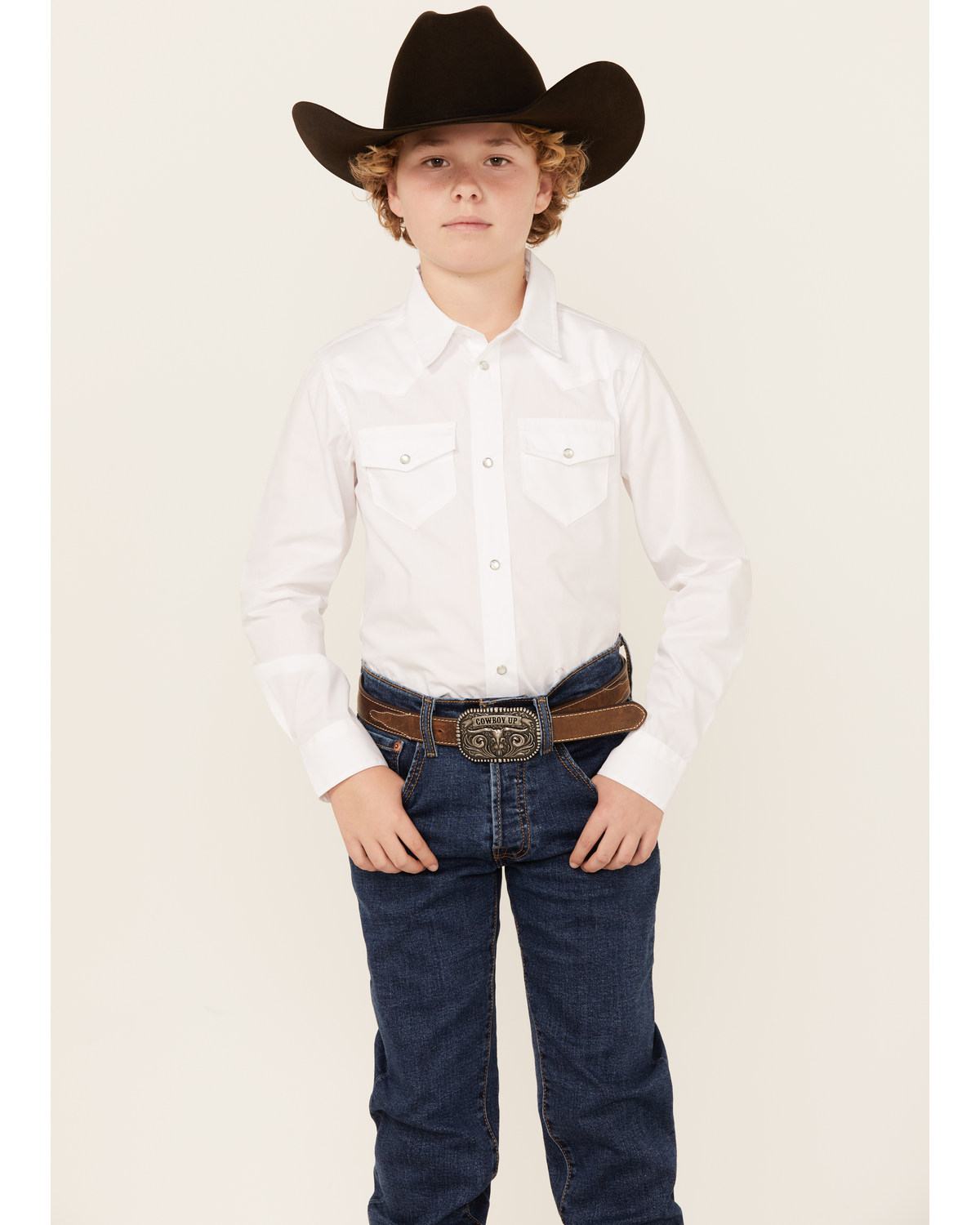 Cody James Boys' Solid Long Sleeve Pearl Snap Western Shirt