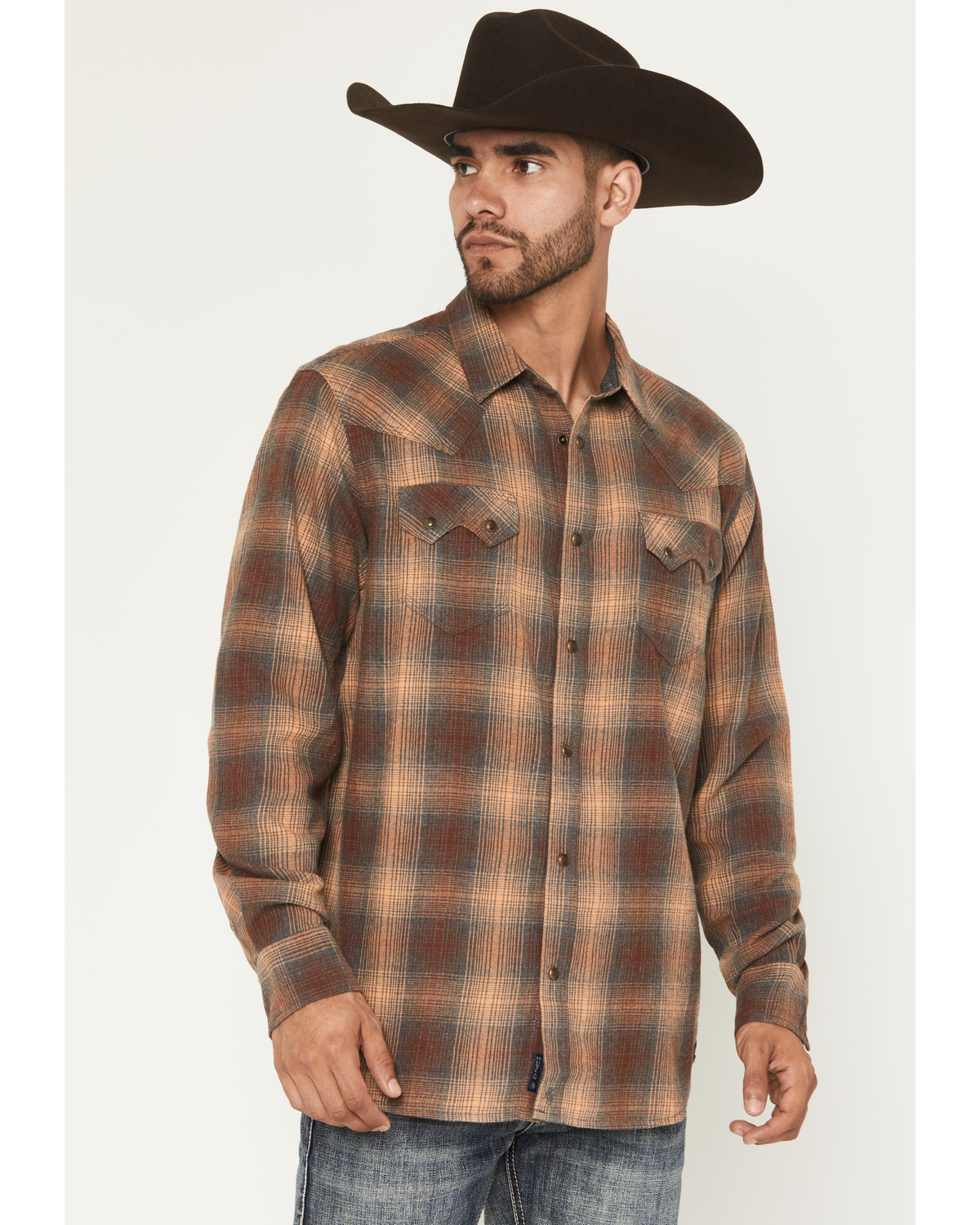 Moonshine Spirit Men's Bluff Plaid Print Long Sleeve Snap Flannel Shirt