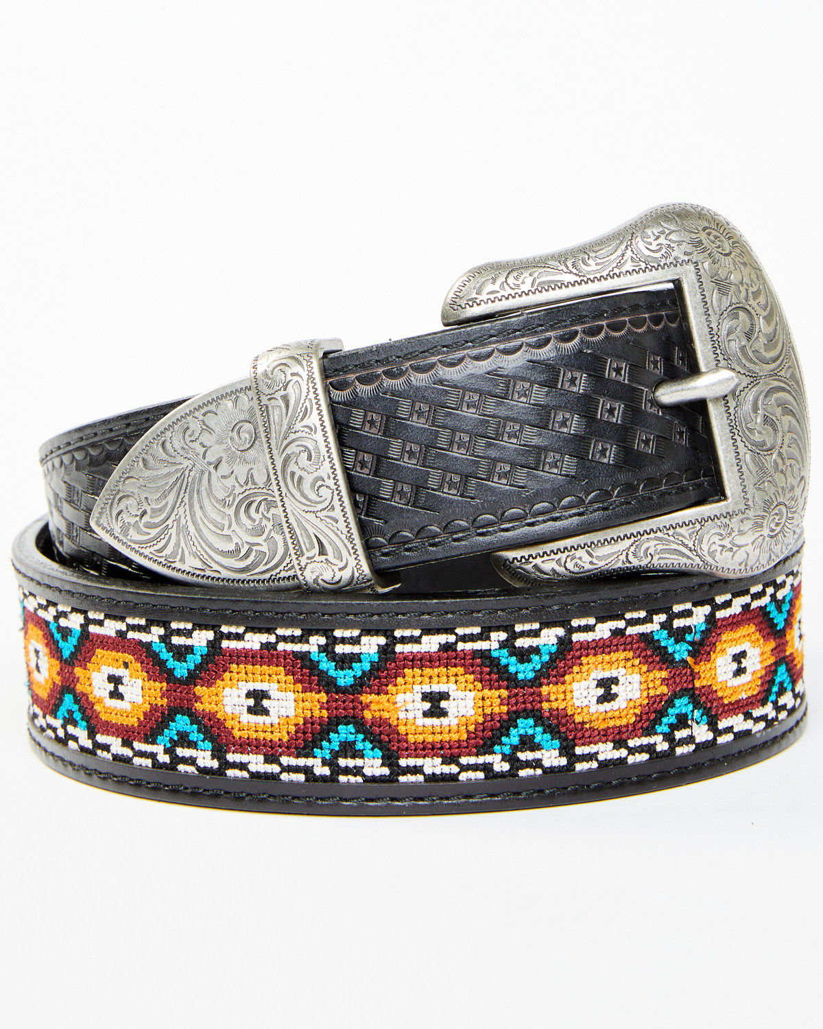 Cody James Men's Basketweave Billet With Southwestern Strap 3PC Buckle Belt