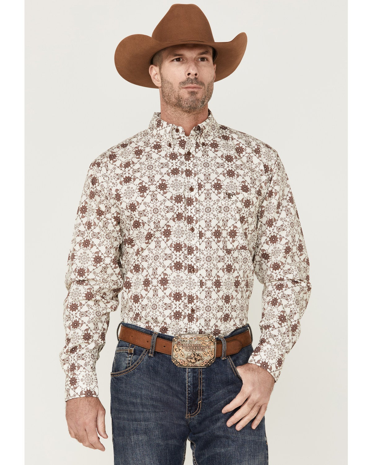 Floral Bandana Print Long Sleeve Button 