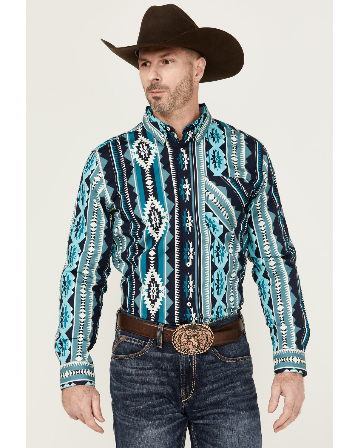 RANK 45® Men's Dakar Exploded Southwestern Print Long Sleeve Performance Stretch Western Shirt