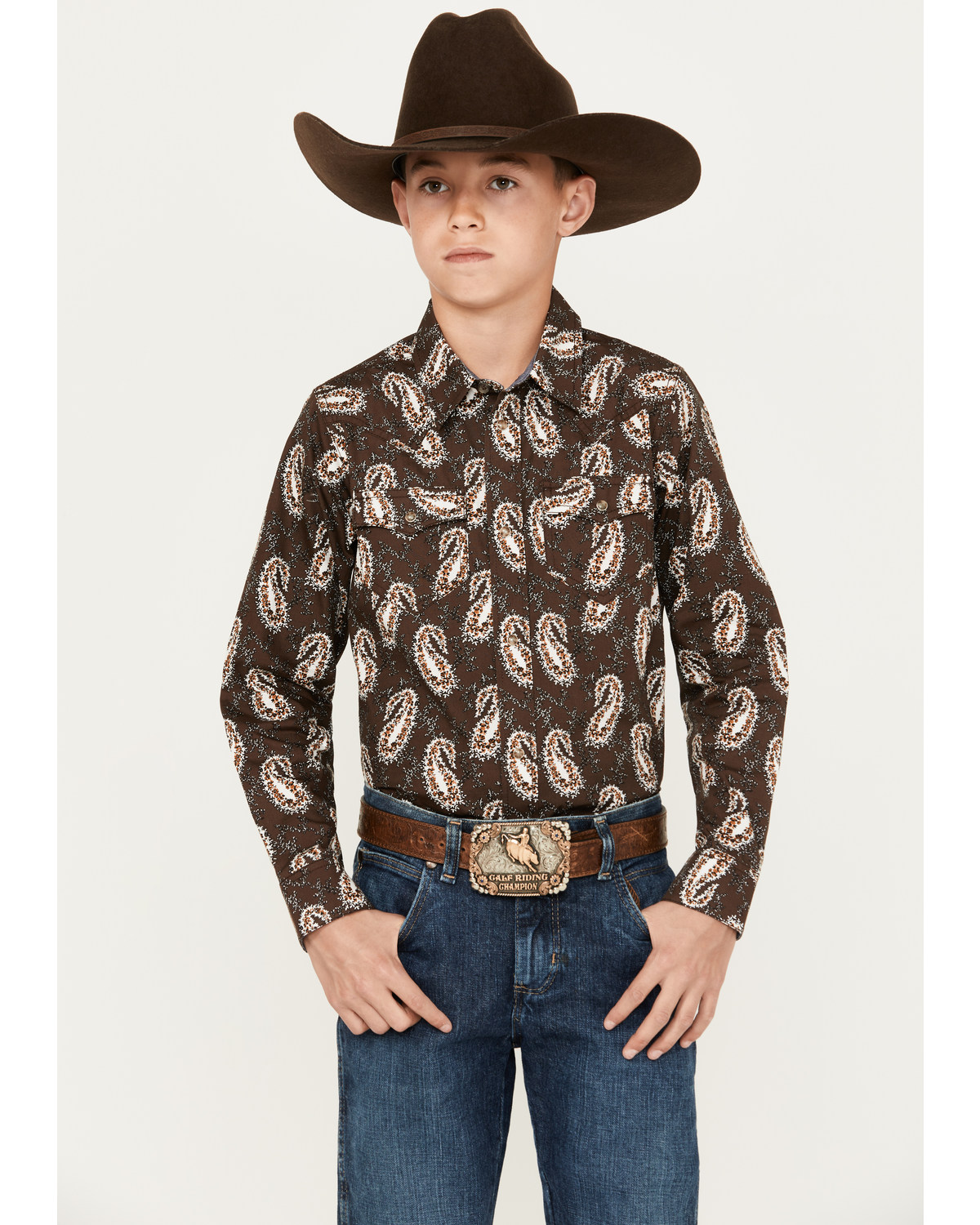 Cody James Boys' Flea Market Paisley Print Long Sleeve Snap Western Shirt