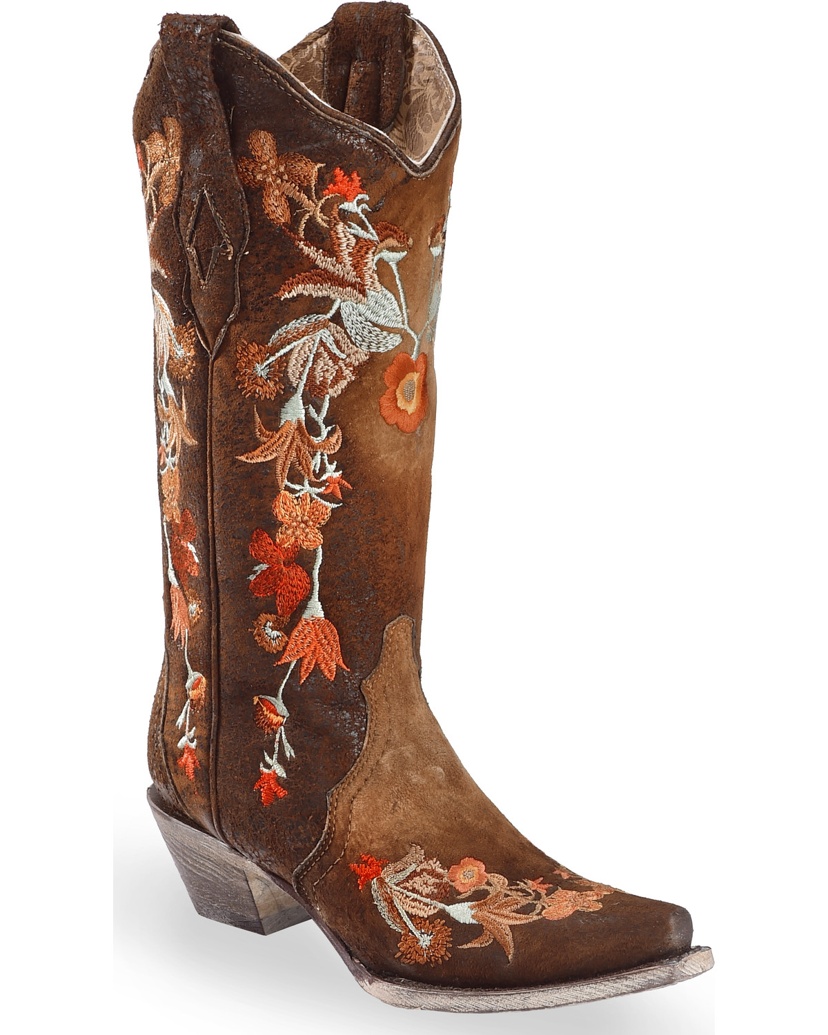 Corral Women's Floral Embroidered Lamb Western Boots - Snip Toe