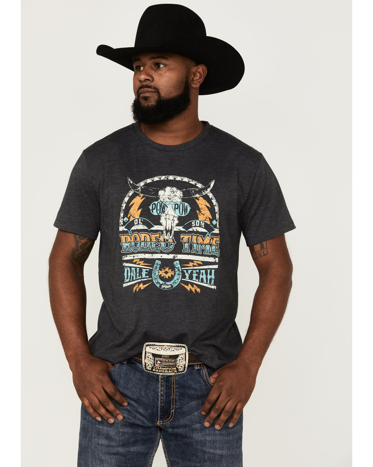 Dale Brisby Men's Rodeo Time Charcoal Steerhead Skull Graphic T-Shirt