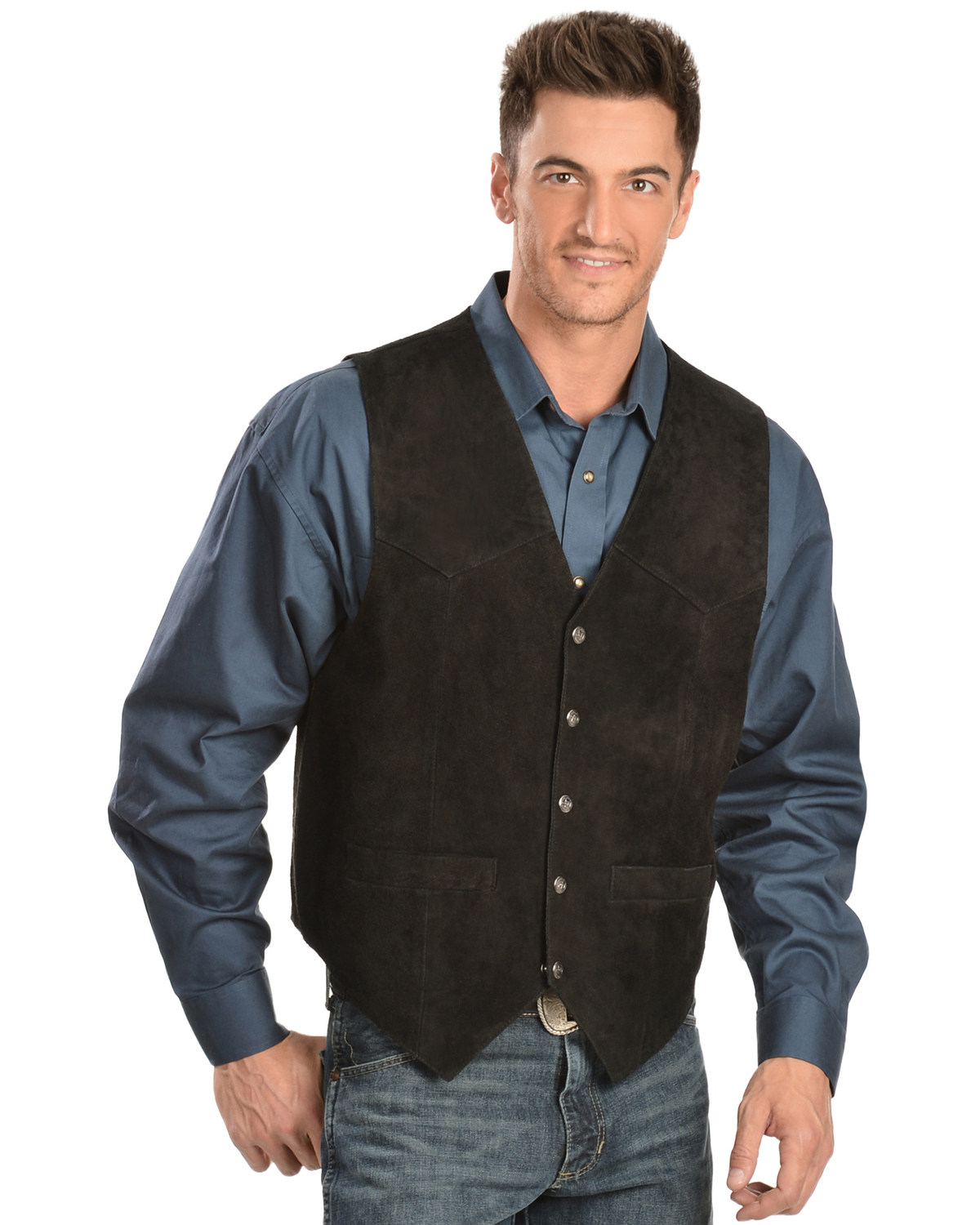 Scully Men's Lambskin Calf Suede Snap Front Vest | Boot Barn