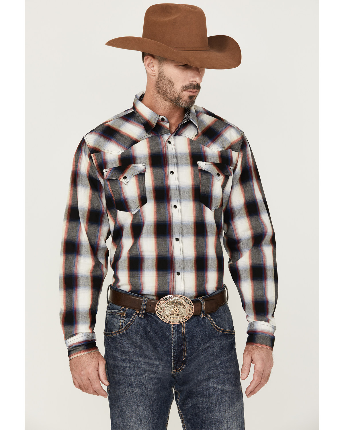 Roper Men's Large Ombre Plaid Long Sleeve Snap Western Shirt