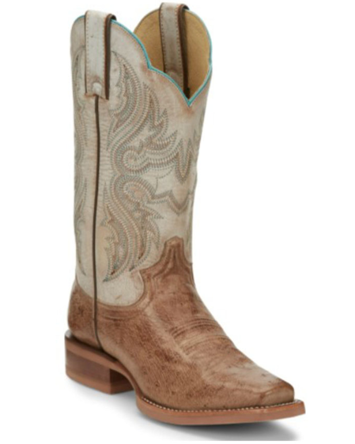 Justin Boots Women's Tan Smooth Ostrich Western - Square Toe