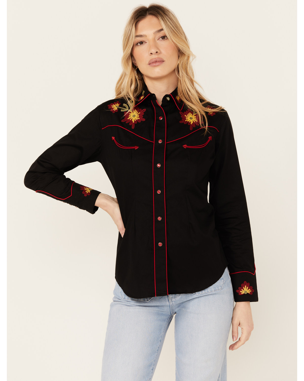 Rockmount Ranchwear Women's Vintage Floral Embroidered Long Sleeve Snap Western Shirt