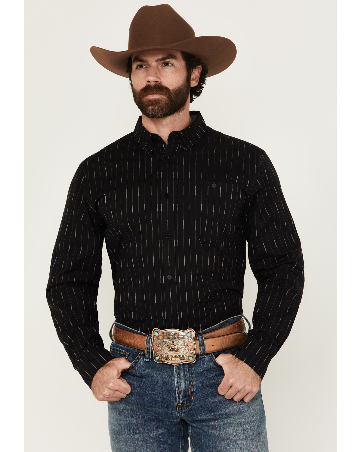 RANK 45® Men's Lotus Abstract Striped Long Sleeve Button-Down Stretch Western Shirt