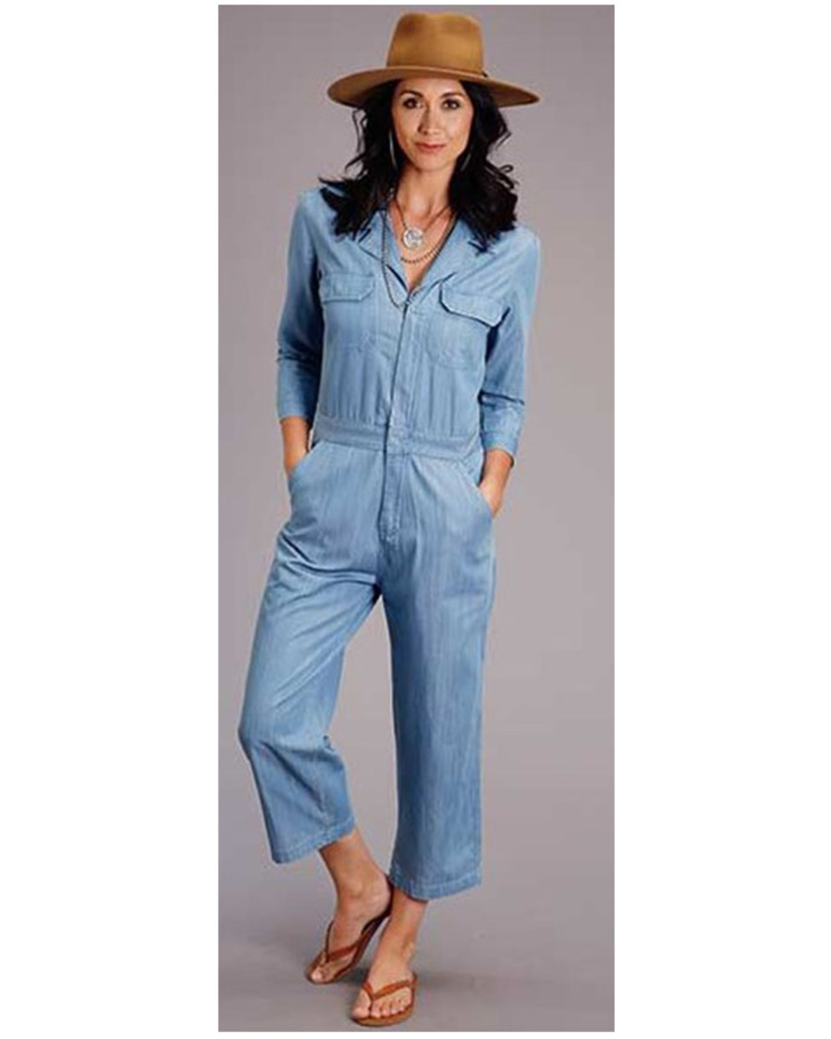 Stetson Women's Chambray Tencel Long Sleeve Jumpsuit