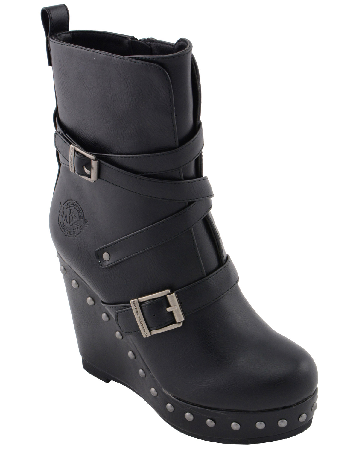 Milwaukee Leather Women's Triple Strap Wedge Boots - Round Toe