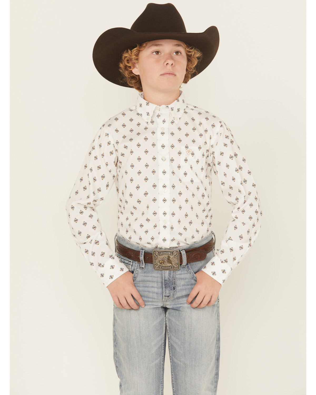 Ariat Boys' Classic Geo Print Long Sleeve Button-Down Western Shirt