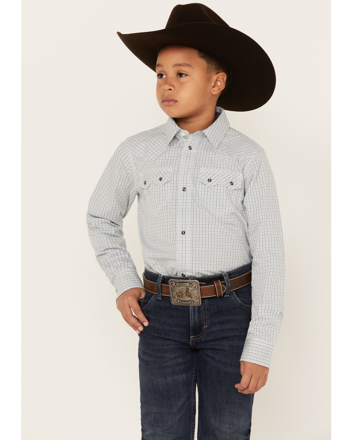 Cody James Boys' Hoof Grid Print Long Sleeve Snap Western Shirt