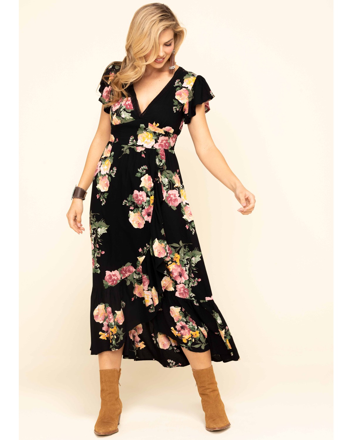 black floral print maxi dress