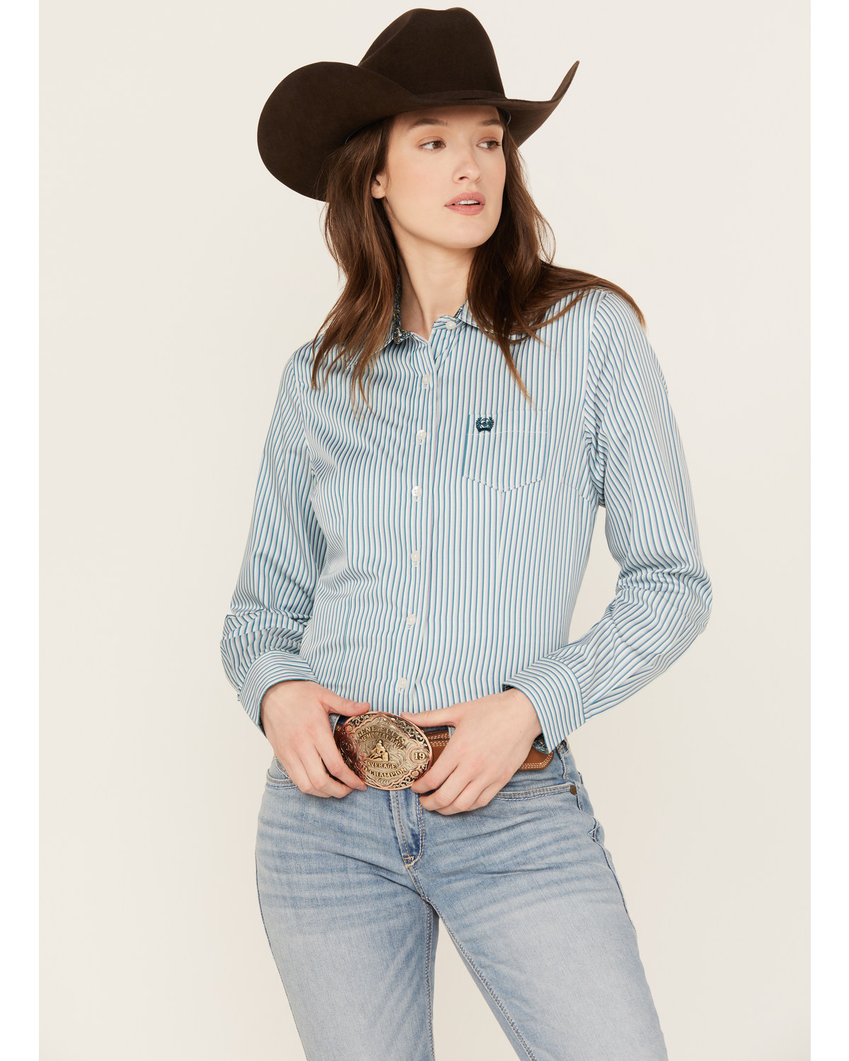 Cinch Women's Striped Long Sleeve Button Down Western Shirt