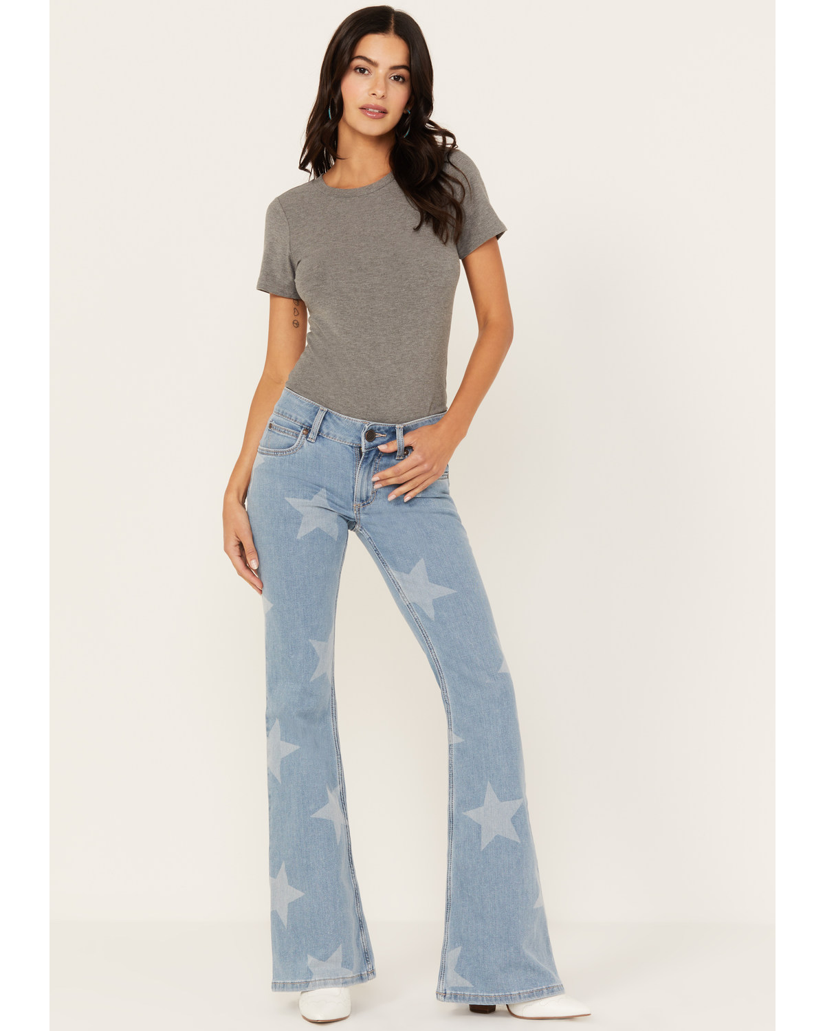 Wrangler Retro Women's Light Wash Mid Rise Star Print Mae Flare Jeans