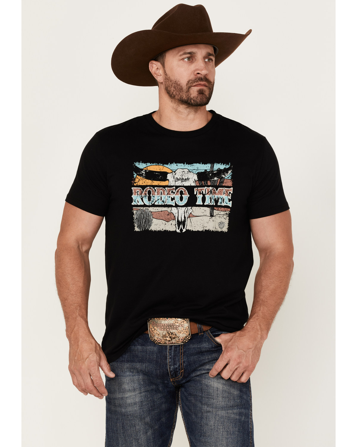 Dale Brisby Men's Rodeo Time Steerhead Skull Desert Graphic Short Sleeve T-Shirt