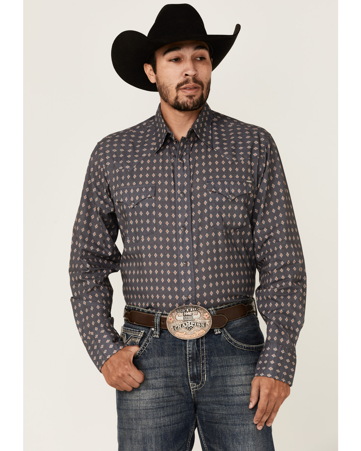 Tin Haul Men's Gray Southwestern Foulard Geo Print Long Sleeve Snap Western Shirt